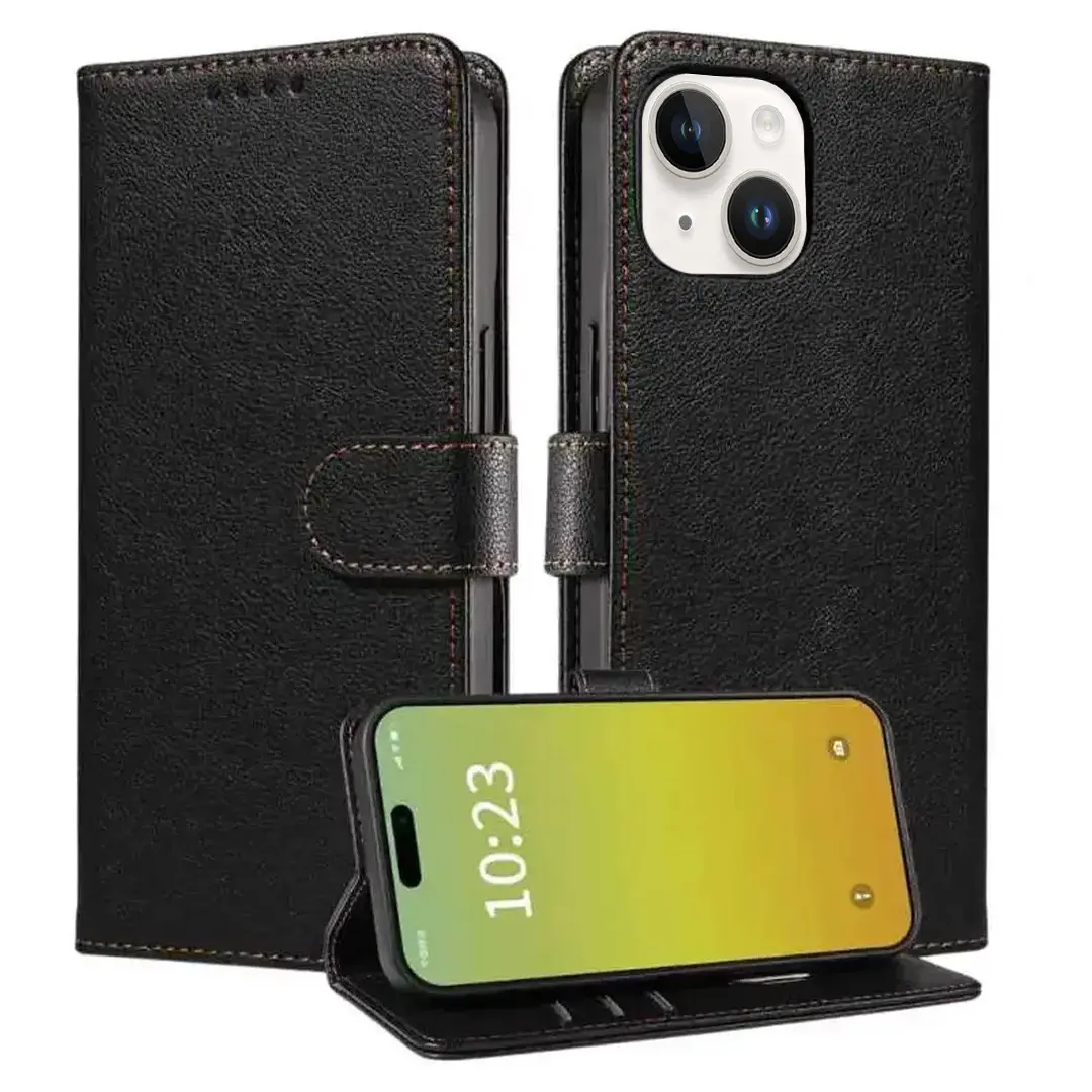 iPhone 15/iPhone 14/iPhone 13 PU Leather Wallet Case Black